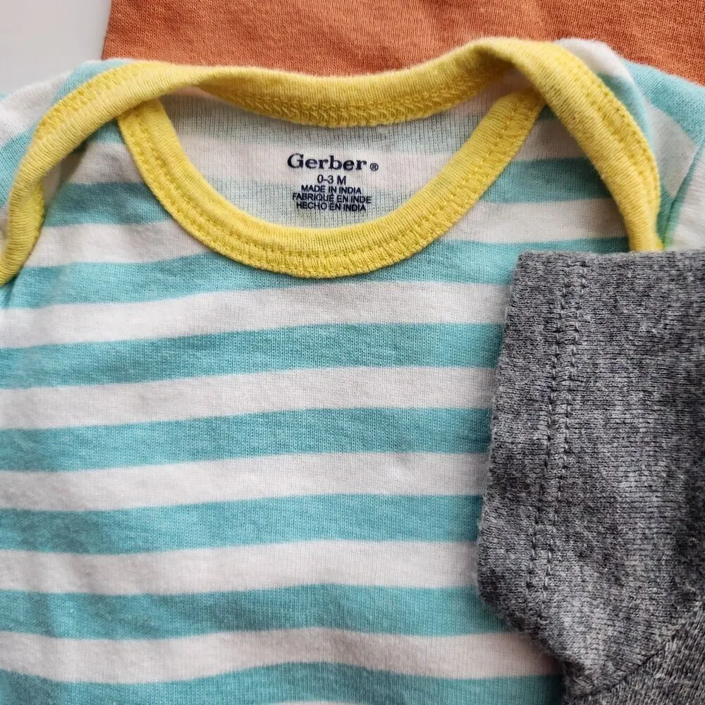 6 Gerber Assorted Short Sleeve Bodysuit Onesies, Cotton. 0-3 Month